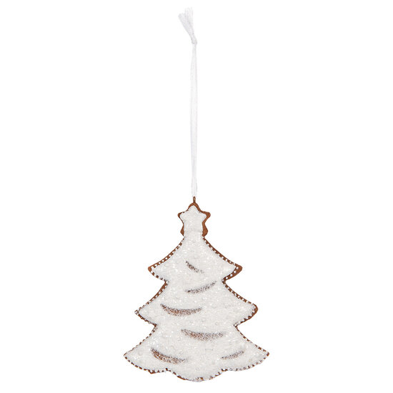 Clayre &amp; Eef | Decoratie hanger Kerstboom Wit Bruin 9x1x10 cm | 6PR5344
