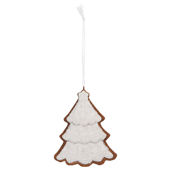 Clayre &amp; Eef | Decoratie hanger Kerstboom Wit Bruin 9x1x10 cm | 6PR5346