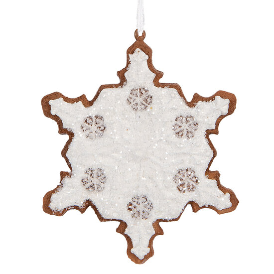 Clayre &amp; Eef | Decoratie hanger Sneeuwvlok Wit Bruin 9x1x10 cm | 6PR5351