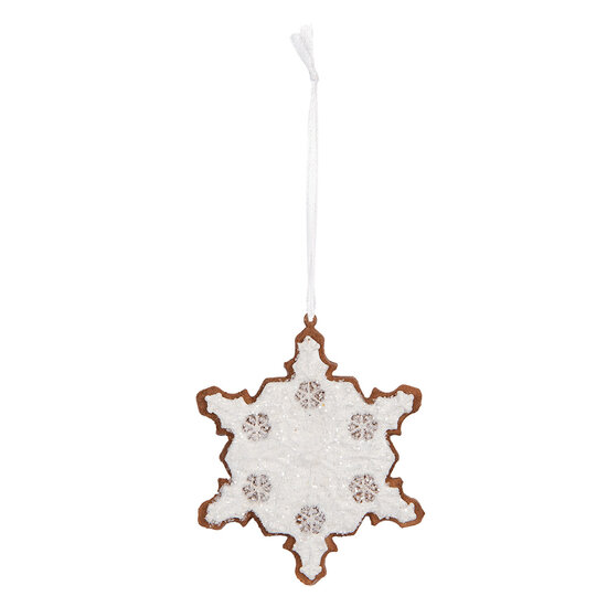 Clayre &amp; Eef | Decoratie hanger Sneeuwvlok Wit Bruin 9x1x10 cm | 6PR5351