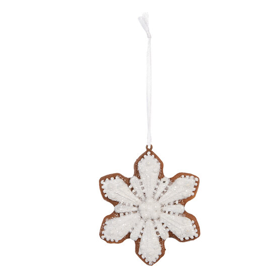 Clayre &amp; Eef | Decoratie hanger Sneeuwvlok Wit Bruin 9x1x10 cm | 6PR5353