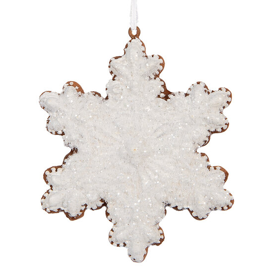 Clayre &amp; Eef | Decoratie hanger Sneeuwvlok Wit Bruin 9x1x10 cm | 6PR5358