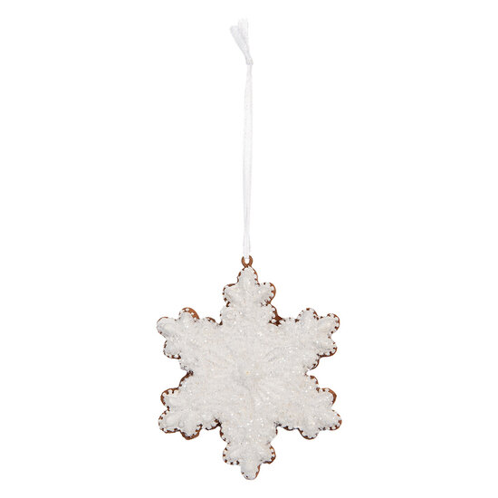 Clayre &amp; Eef | Decoratie hanger Sneeuwvlok Wit Bruin 9x1x10 cm | 6PR5358