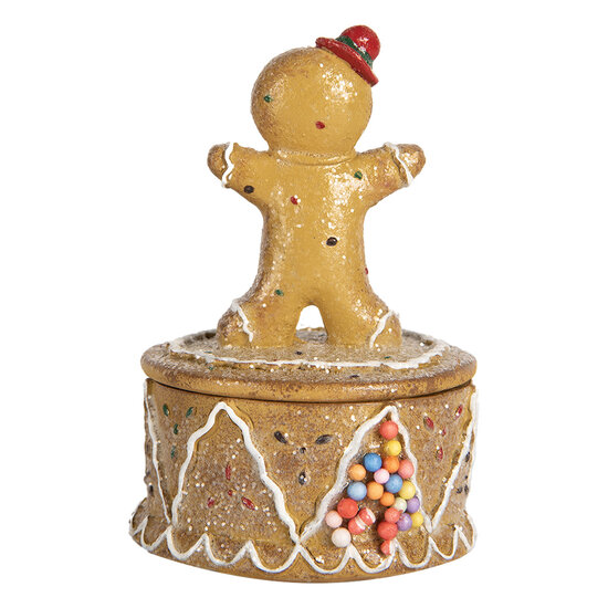 Clayre &amp; Eef | Decoratief Opbergdoosje met Peperkoekpop Bruin Wit &oslash; 7x11 cm | 6PR5650