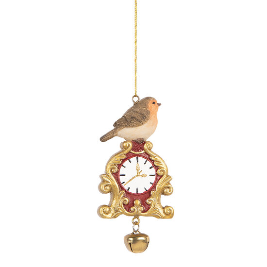 Clayre &amp; Eef | Decoratie Hanger Vogel Bruin Goudkleurig 6x3x11 cm | 6PR5664