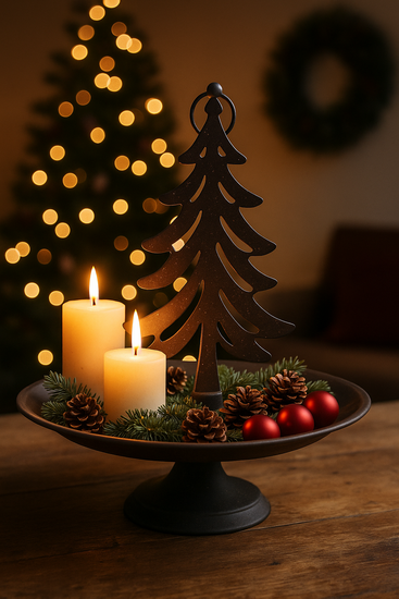 Decoratie plateau etagère kerst bruin op voet metaal 34 x 31 cm | 813091 | Home Sweet Home | Stoer & Sober Woonstijl