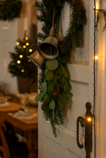 Decoratie kunsttak kersthanger met eucalyptus dennenappels en bellen groen 60 cm | 121134 | Home Sweet Home