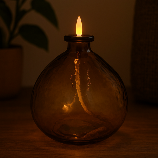 Olielamp met led verlichting bruin 20 x 17 cm | 818458 | Home Sweet Home | Stoer & Sober Woonstijl