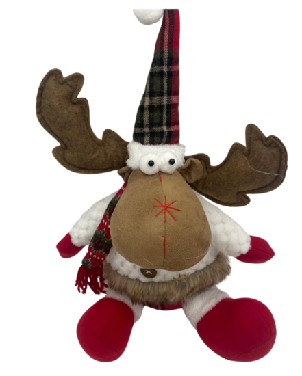 Decoratie eland knuffel zittend rood wit 45 cm  | 809302 | Home Sweet Home | Stoer &amp; Sober Woonstijl