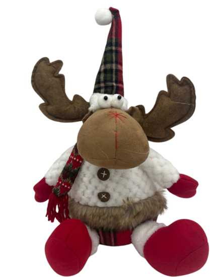 Decoratie eland knuffel zittend rood wit 45 cm  | 809302 | Home Sweet Home | Stoer &amp; Sober Woonstijl