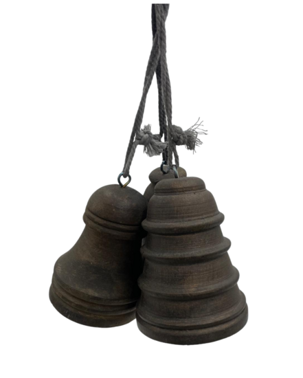 Decoratie bel set van 3 kerst hanger vintage bruin hout 11 cm x 9 cm | 881876 | Stoer &amp; Sober Woonstijl