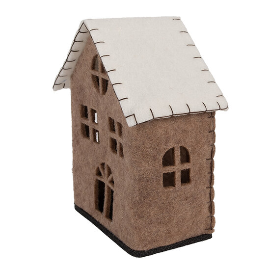 Clayre &amp; Eef | Vilten Huis Bruin Wit 17x9x19 cm | 66305