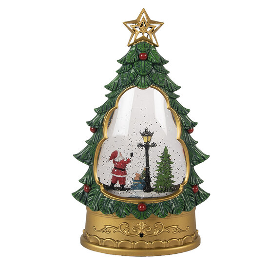 Clayre & Eef | Kerstdecoratie Kerstboom met Kerstman Groen Goudkleurig 17x9x28 cm / 3xAA | 66407
