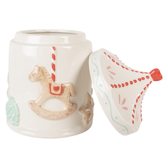Clayre & Eef | Voorraadpot Deksel Wit Bruin ø 15x22 cm | 6CE2218