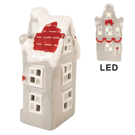 Clayre & Eef | Decoratie Huisje Grijs Wit LED 11x9x22 cm | 6CE2219G