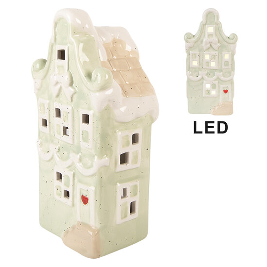Clayre & Eef | Decoratie Huisje Groen Wit LED 11x9x22 cm | 6CE2219GR
