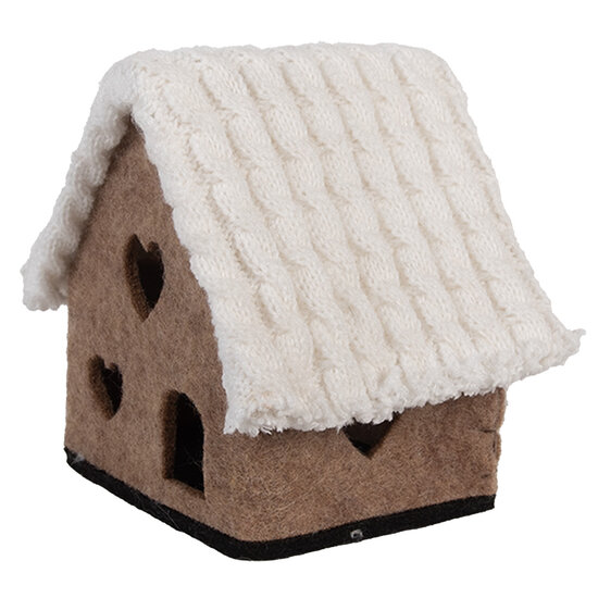 Clayre &amp; Eef | Vilten Huis Bruin Wit 13x10x13 cm | 66306