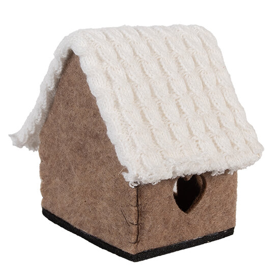 Clayre &amp; Eef | Vilten Huis Bruin Wit 13x10x13 cm | 66306