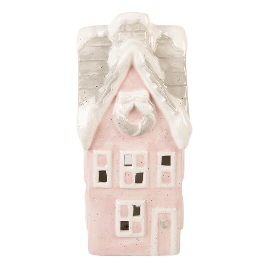 Clayre & Eef | Decoratie Huisje Roze Grijs LED 11x10x24 cm | 6CE2220P