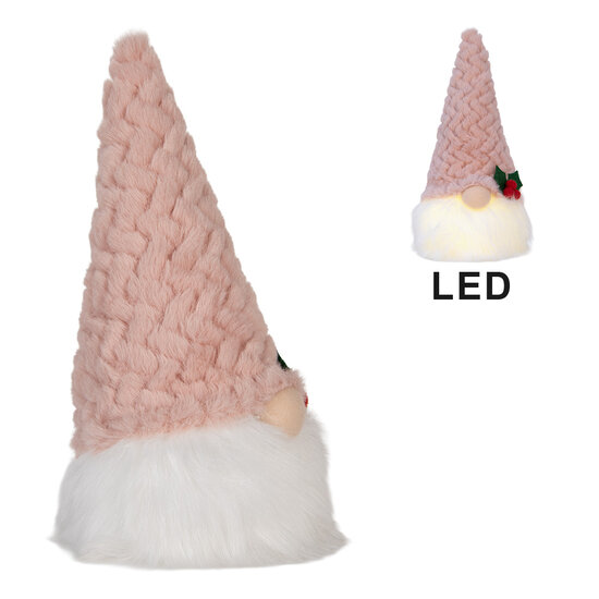 Clayre & Eef | Decoratie Beeld Kabouter met LED Roze Wit 10x10x25 cm / 3xAA | 66334