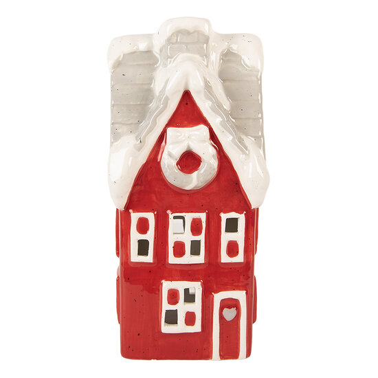 Clayre &amp; Eef | Decoratie Huisje LED Rood Grijs 11x10x24 cm | 6CE2220R