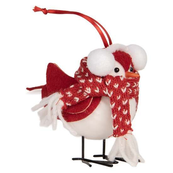 Clayre & Eef | Decoratie beeld Vogel Rood Wit 12x7x10 cm | 66341