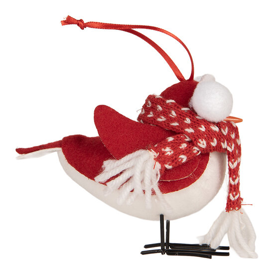 Clayre & Eef | Decoratie beeld Vogel Rood Wit 12x7x10 cm | 66341