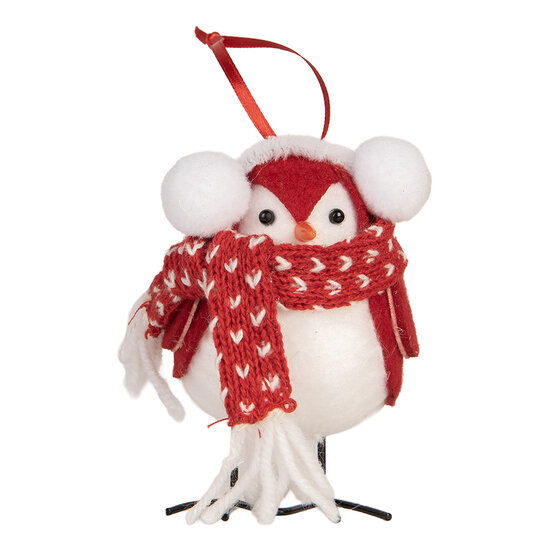 Clayre & Eef | Decoratie beeld Vogel Rood Wit 12x7x10 cm | 66341