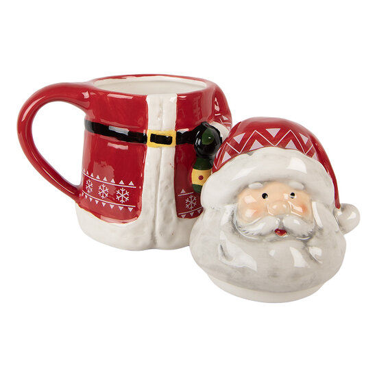 Clayre &amp; Eef | Mok met deksel Rood Wit 15x10x19 cm / 450 ml | 6CEMU0196