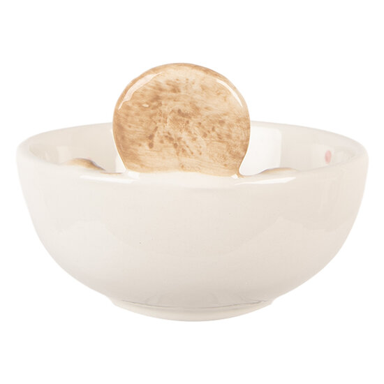 Clayre &amp; Eef | Serveerschaaltje Wit Bruin &oslash; 13x9 cm / 250 ml | 6CE2217