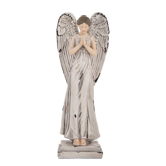 Clayre & Eef | Decoratie Engel Wit Grijs 9x8x23 cm | 6PR5634