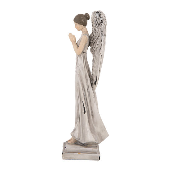 Clayre & Eef | Decoratie Engel Wit Grijs 9x8x23 cm | 6PR5634