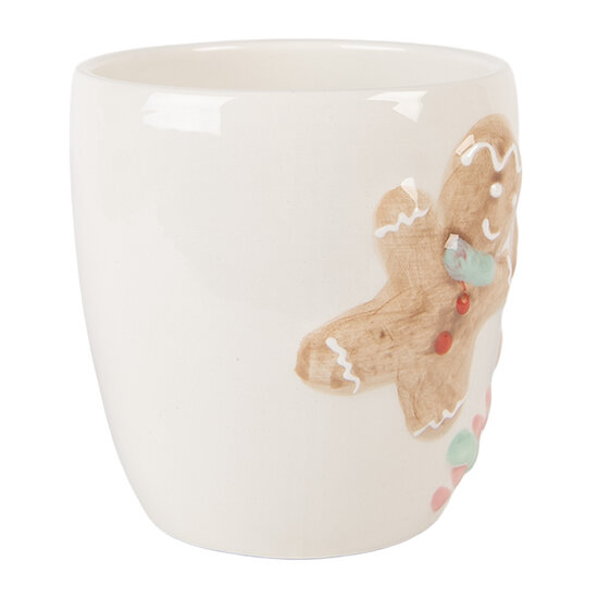 Clayre & Eef | Mok Wit Bruin 14x9x10 cm / 350 ml | 6CEMU0198