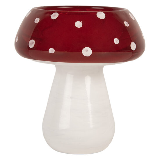 Clayre &amp; Eef | Waxinelichthouder Paddenstoel Wit Rood &oslash; 8x9 cm | 6GL5198