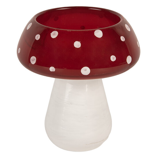 Clayre &amp; Eef | Waxinelichthouder Paddenstoel Wit Rood &oslash; 8x9 cm | 6GL5198