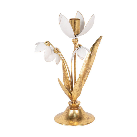 Clayre &amp; Eef | Kandelaar Goudkleurig Wit 14x10x25 cm | 6Y5804