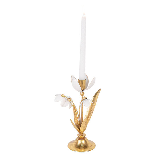 Clayre &amp; Eef | Kandelaar Goudkleurig Wit 14x10x25 cm | 6Y5804