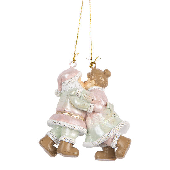 Clayre &amp; Eef | Decoratie hanger kerstman met kerstvrouw Roze Groen 7x4x8 cm | 6PR5656