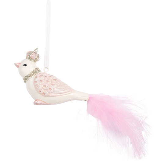 Clayre &amp; Eef | Decoratie Hanger Vogel Wit Roze 8x5x5 cm | 6PR5657