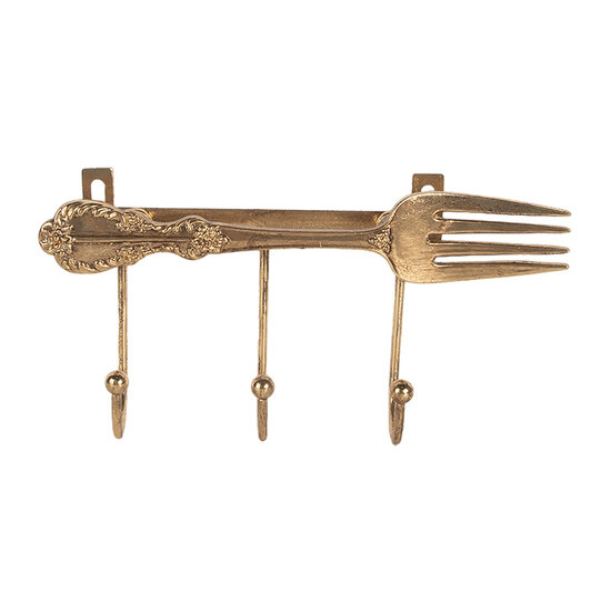 Clayre & Eef | Wandkapstok 3 haken Goudkleurig 18x4x9 cm | 6Y5897