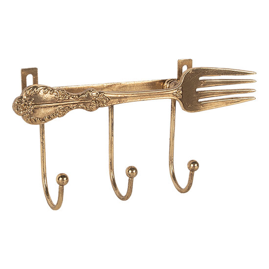 Clayre & Eef | Wandkapstok 3 haken Goudkleurig 18x4x9 cm | 6Y5897
