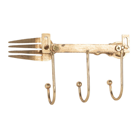 Clayre & Eef | Wandkapstok 3 haken Goudkleurig 18x4x9 cm | 6Y5897