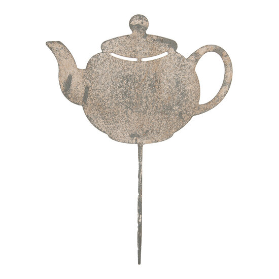 Clayre &amp; Eef | Tuinsteker Theepot Grijs Beige 26x1x35 cm | 6Y5831