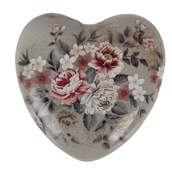 Clayre &amp; Eef | Decoratie Hart Grijs Roze 11x11x4 cm | 6CE2242L