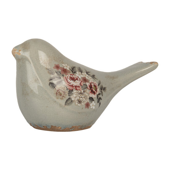 Clayre &amp; Eef | Decoratie beeld Vogel Grijs Roze 22x9x12 cm | 6CE2243M