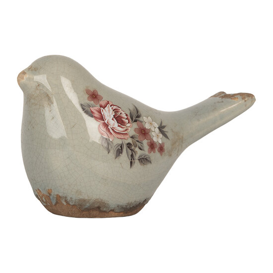 Clayre &amp; Eef | Decoratie beeld Vogel Grijs Roze 16x7x9 cm | 6CE2243S