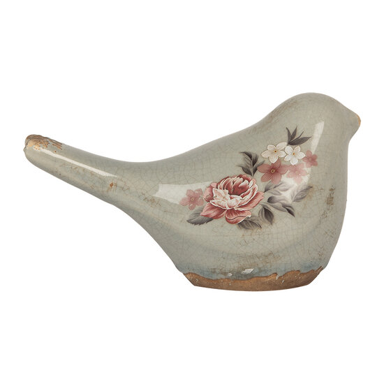 Clayre &amp; Eef | Decoratie beeld Vogel Grijs Roze 16x7x9 cm | 6CE2243S