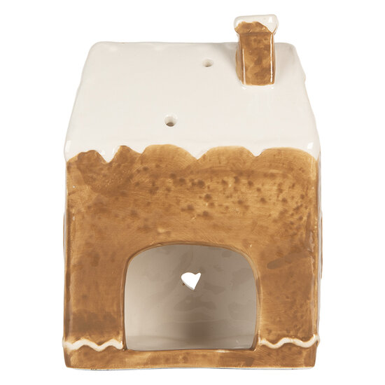 Clayre &amp; Eef | Theelichthouder Kerst Huisje Bruin Wit 12x7x16 cm | 6CE2323