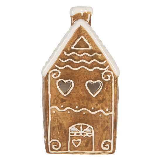 Clayre &amp; Eef | Theelichthouder Kerst Huisje Bruin Wit 11x9x21 cm | 6CE2324