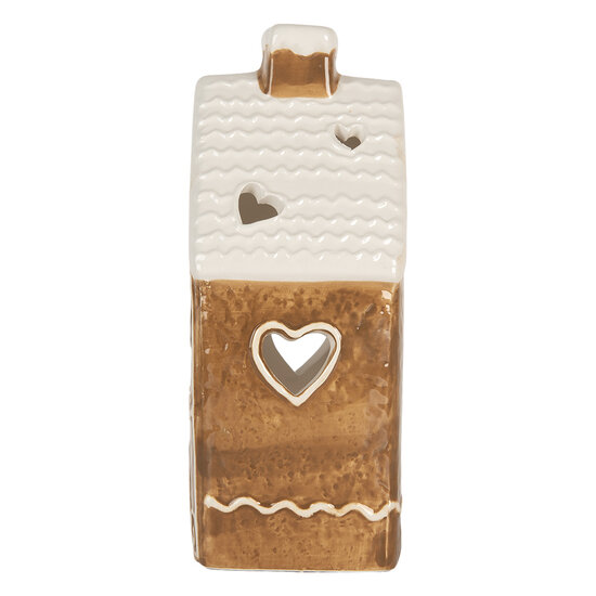 Clayre &amp; Eef | Theelichthouder Kerst Huisje Bruin Wit 11x9x21 cm | 6CE2324